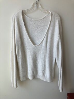 ZARA - White Sweater w/ Silver Little Sequins - Size M - Deep V in the Back!!